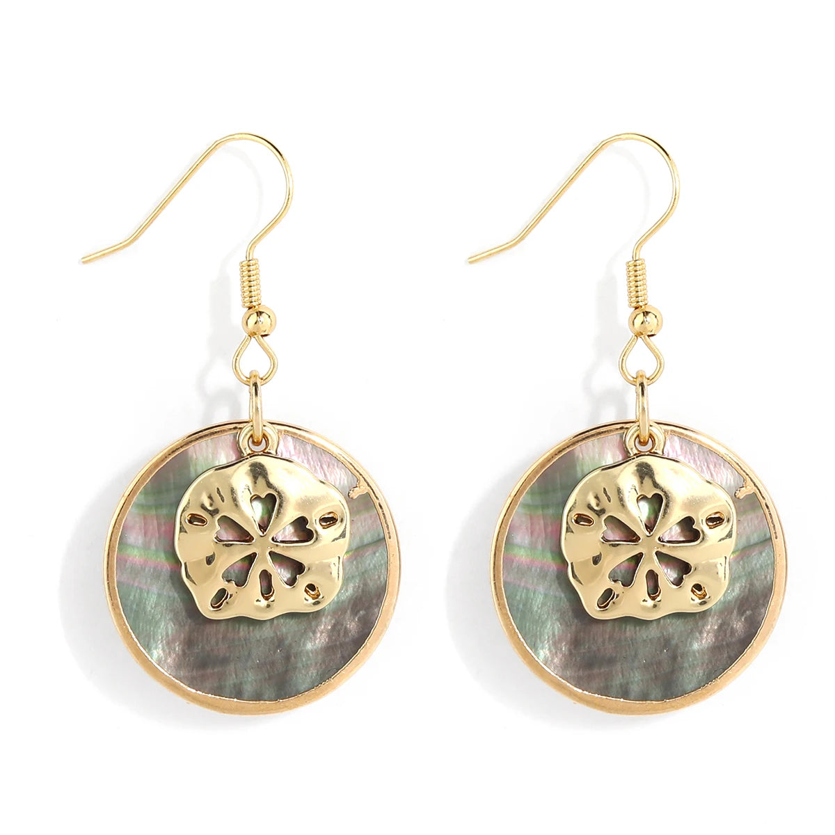 2026 Cute Earrings Hawaiian Mother of Pearl Round Pendant Drop Earrings Hot Sale 14K Gold Plated Earrings for Women