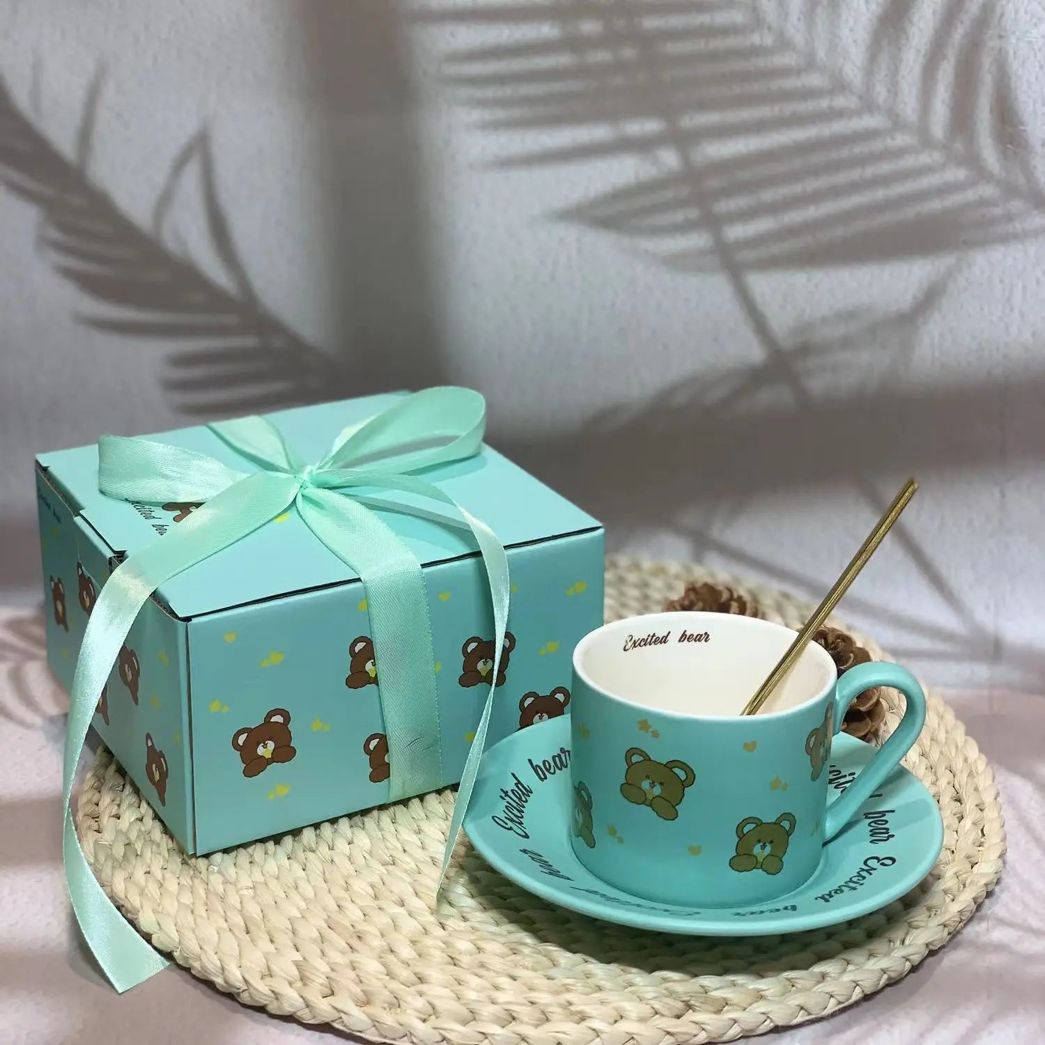XHL SUB Exquisite 250ml Ceramic Coffee Cup Set with Gift Box for Office or Birthday Tea Cups & Saucers for Girls