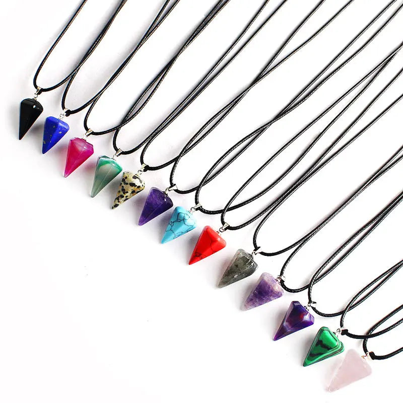 Facet Healing Crystal Stone Pointed Pendant Necklaces Adjustable Natural Gemstone Necklace Reiki Quartz Jewelry for Women Men
