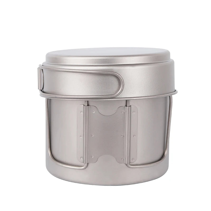 Ultralight 1100ml Titanium Camping Pot Set with Foldable Handle 1100ml Titanium Mug Cup Fry Pan for Outdoor Cooking