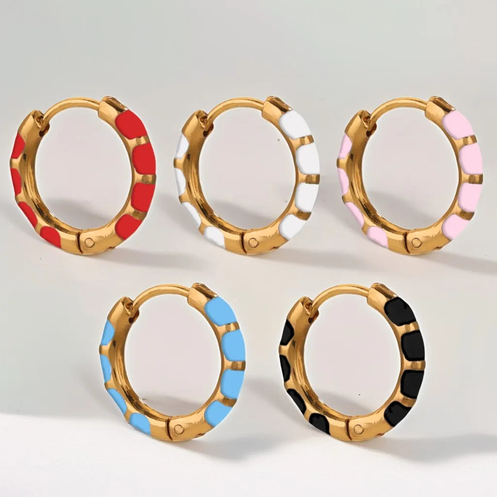 PVD 18k Gold Stainless Steel Enamel Color Round Hoop Earrings