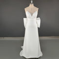10502# Elegant Beach Backless V-neck Sheath Illusion Spaghetti Straps Wedding Dress With Big Bow Zipper Sweep Train Bridal Gown