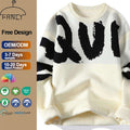 Autumn Winter Trendy Large Letters Pattern Knit Sweater Jumper for Men Plus Size Breathable Made of Polyester NylonSpandex