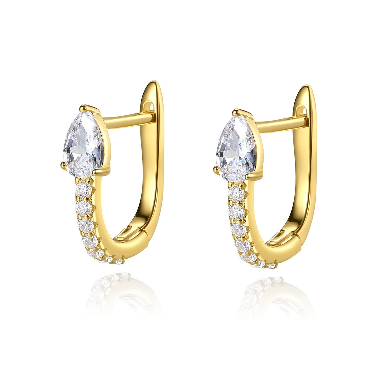 Daidan Huggies Earrings 925 Gold Plated Hoop Earrings 18K Pave Cz Teardrop Zirconia Jewelry Silver Earrings