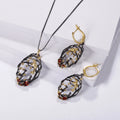 Abiding Natural Red Garnet Stone Gold Plated Bird Animal 925 Sterling Silver Earring Pendant Necklace Jewelry Sets for Wedding