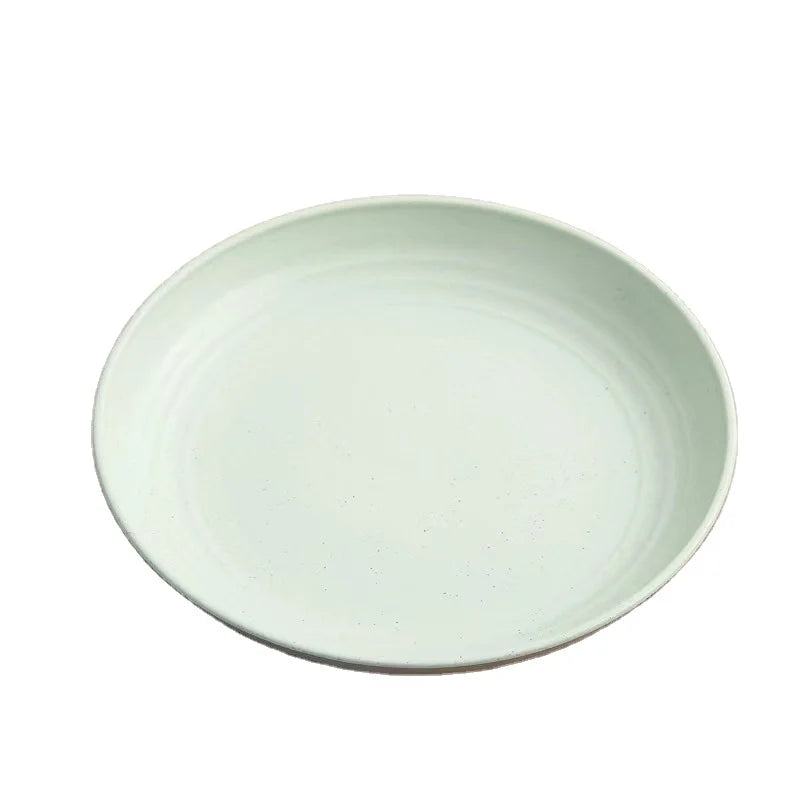 Durable Eco-friendly 4pcs Round Plastic Kids Kitchen Plate Rack Sets Solid Wheat Straw Tableware Food Plates for Picnic Camping