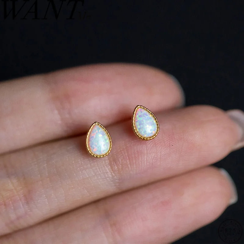 Wholesale Fashion Simple White Opal Drop Stud Earrings for Women Chic Luxury Ogemstone Jewelry 925 Sterling Silver Female Gift