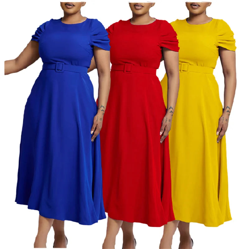 MG484 Latest Design Summer Dresses Women Casual Elegant Short Sleeve Irregular African Dress for Ladies With Belt