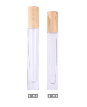 10ml Long Round Square Clear Glass Essential Oil Roller Bottle with Wood Pattern Cap Thick Bottom Screw Cap MOQ 100pcs for Blush