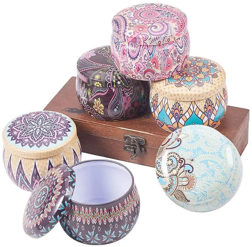 Wholesale Southern Aisa Style Custom Pattern Scented Candle Jars With Metal Lids Box and Logo Print for Candle Making