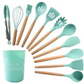 Wholesale Customized Logo 12 in 1 Silicone Cooking Utensils Wooden Silicone Cooking Utensils Set