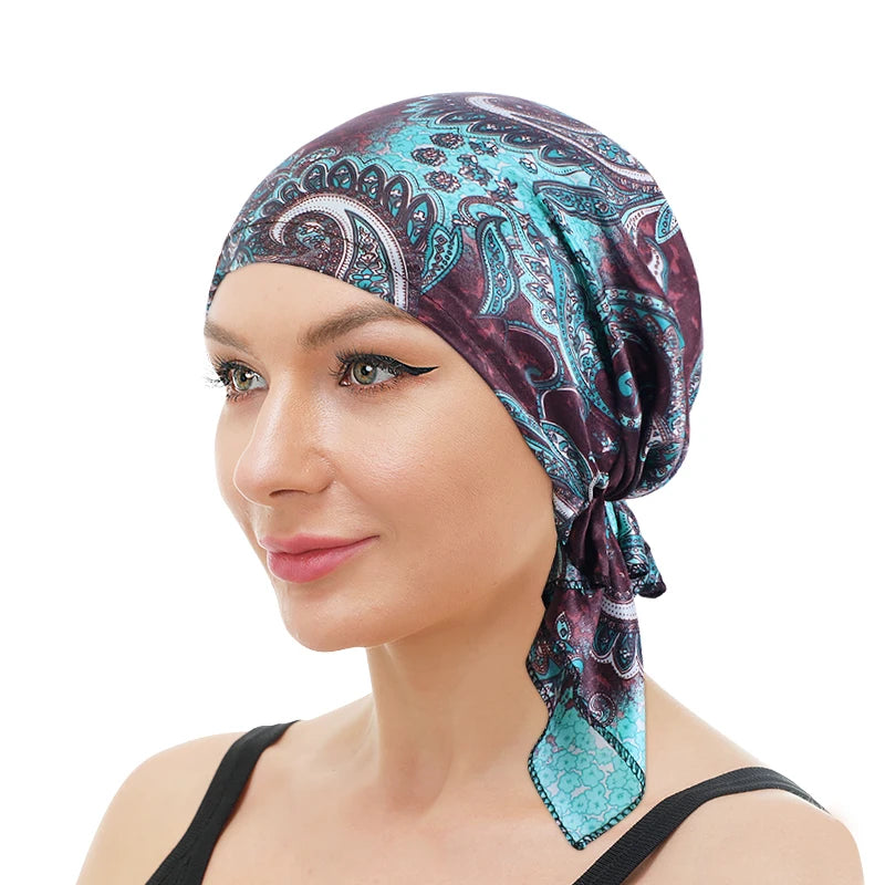 Pre-tied Elastic African Printed Pattern Adult Arab Muslim Turbans Headwraps Hijab Cap for Female