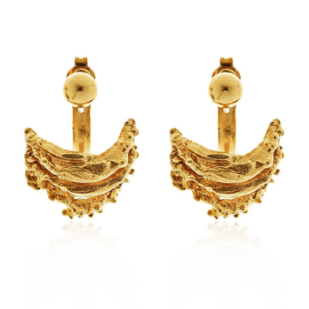 2024 Vintage Brass Electroplated 18k Gold Semi-Circular Curved Irregular Detachable Stud Earrings for Women Jewelry Customized