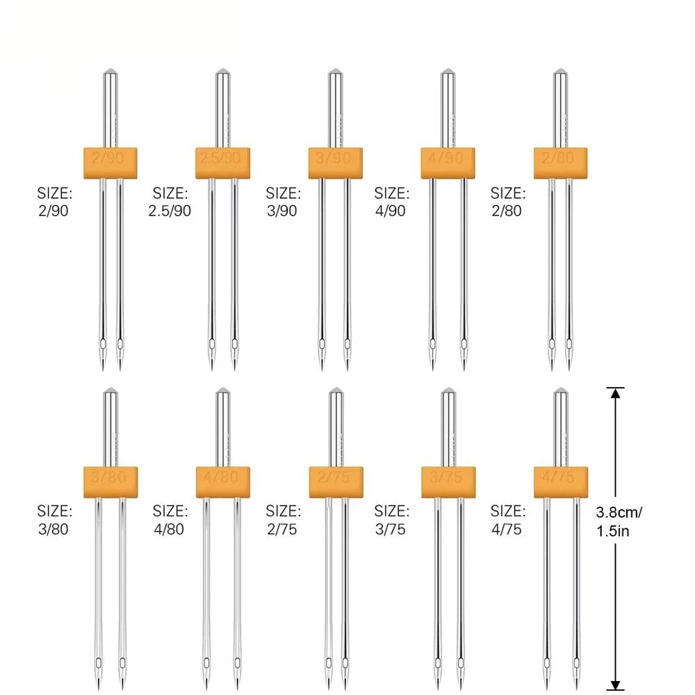 10pcs 10 Sizes Double Twin Mixed Needles Sewing Machine Needle With Plastic Box for DIY Household SewingTools