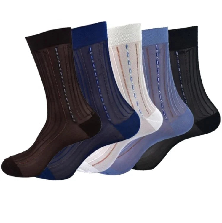 Men Ultra Thin Business Socks Navy Blue Thin Breathable Loose Non-Slip Silk Work Socks for Husband father