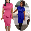 Womens White Career Dresses Formal Wear Church Clothes Peplum Top Tie Neck Office Outfits Bodycon Work Dress Business Attire