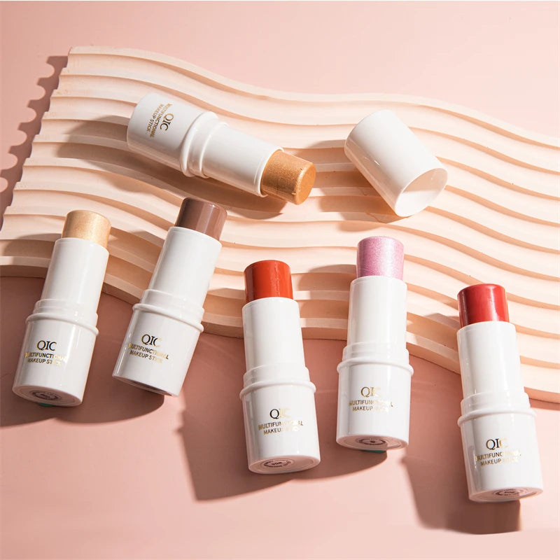 QIC Private Label Wholesale Face Contour Makeup Stick Multi Color Bronzer Pink Blush Shimmer Highlight Stick