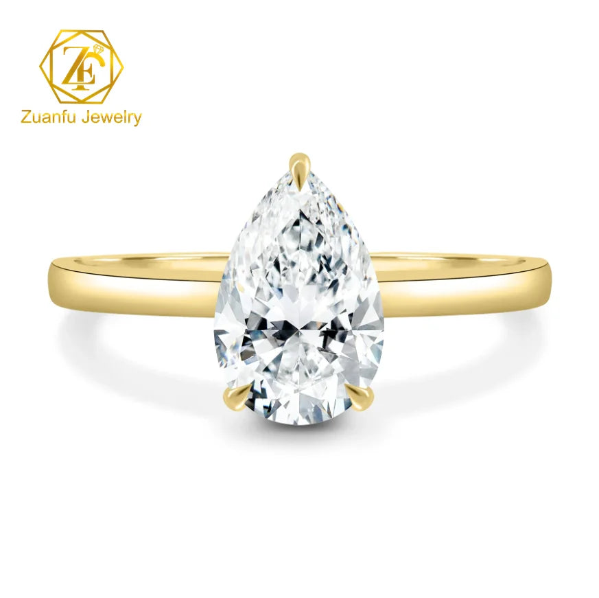 14K 18K Real Gold Engagement Ring VVS Moissanite D Color Super White 2 Carat 7x10mm Pear Cut Wedding Rings