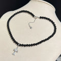 Black Jade Platinum Plated Necklace with Cross Star Pendant Freshwater Pearl Detachable Pendant Solo Wear Jewelry