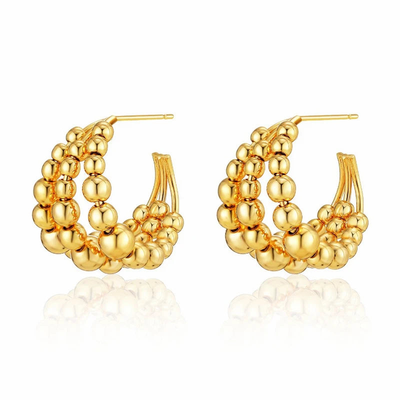18K Gold Plated Irregularity Copper Beads Huggie Women Fashion Jewelry Earring