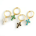 Hot Sale 18K Gold Plated Silver Earrings 925 Sterling Silver Colorful Zircon Cross Hoop Earrings