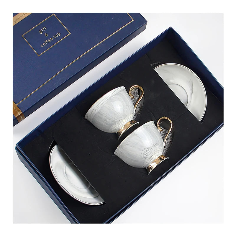 Tea Cup Saucer Manufacturers Custom Porcelain Espresso Coffee Cup Bone China Mug Set Gift Box Ceramic Tea Cup and Saucer Sets