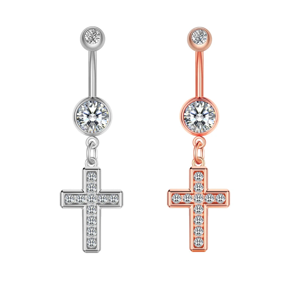 Belly Button Rings 5 Navel Piercing Cross Crystal Jewelry Piercing Navel Earring Sexy Body Jewelry