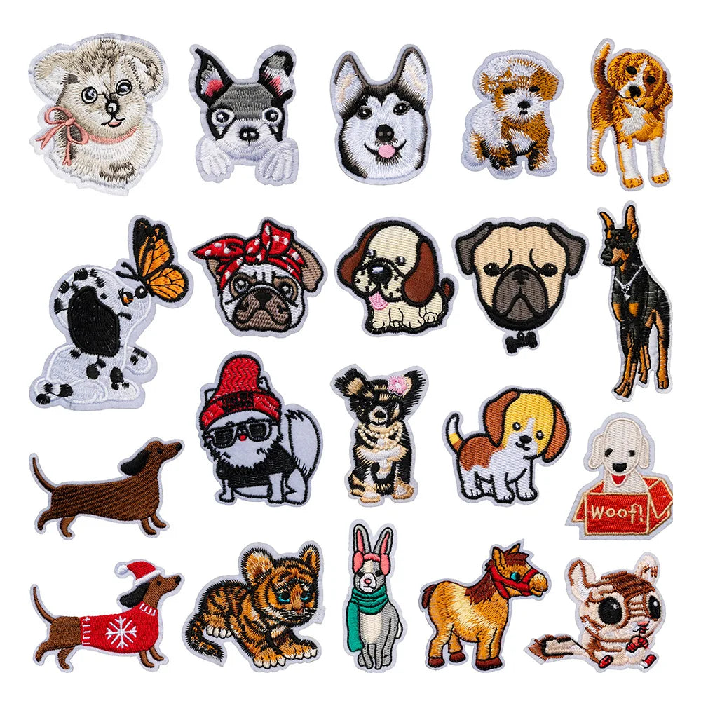 Custom Wholesale Bulk Iron on Cartoon Dog Animal Small Pet Embroidery Patches Puppy Patch for Clothing Hat Bag Decoration