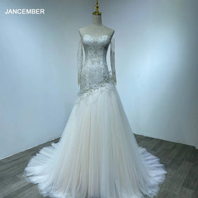 French Method Mermaid Wedding Dress With Strapless Nailed Beads Lace Fish Tail Long Tail Light Luxury Retro Style Wm13