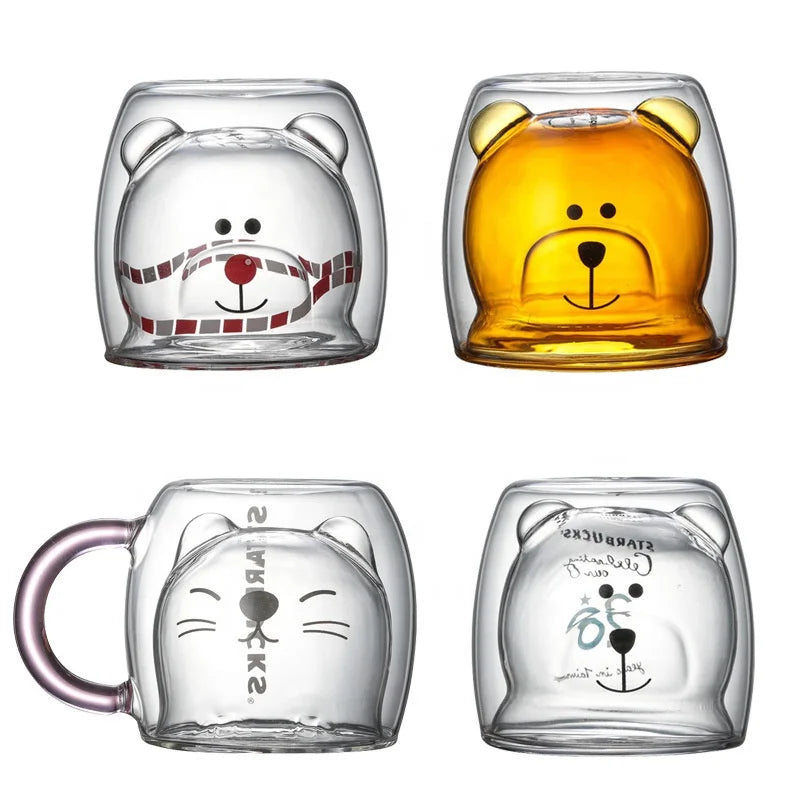 Heat Resistant Cartoon Double Wall High Borosilicate Glass Cup for Tea or Coffee