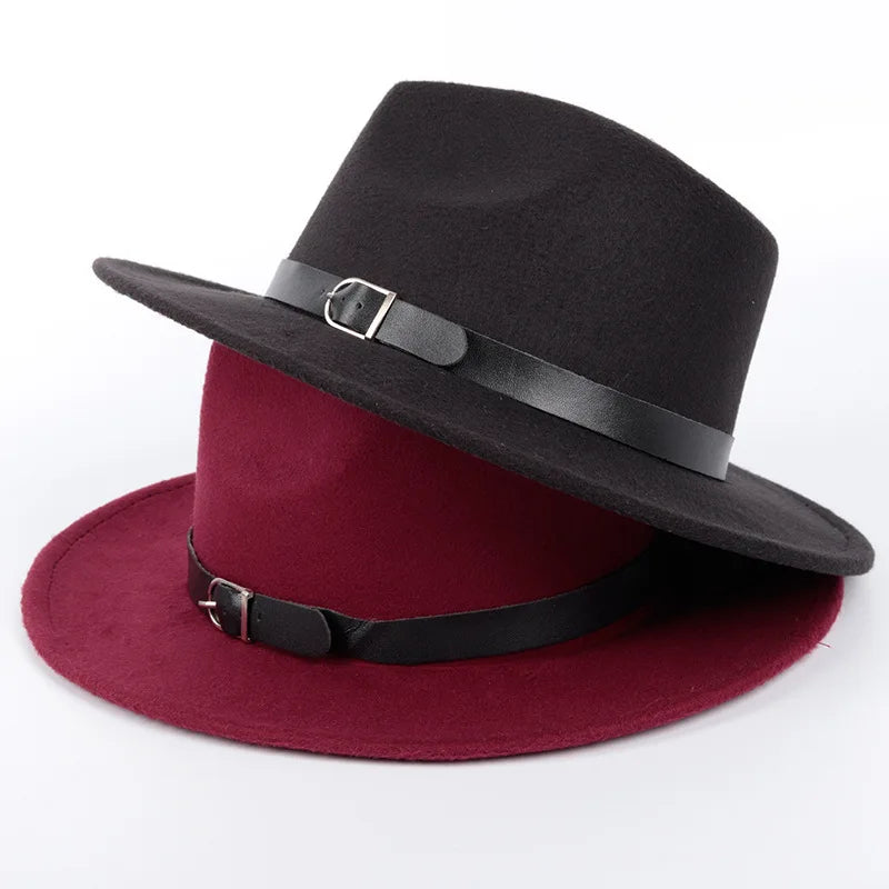 Wholesale Simple Plain Women's Top Hat Monochrome Embossed New Top Hat Warm Woolen Retro Hat Belt Decoration
