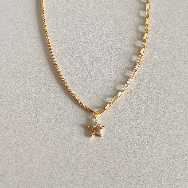 Star Pendant Necklace Fashion 18K Gold Plated 925 Sterling Silver Charm Necklace for Women