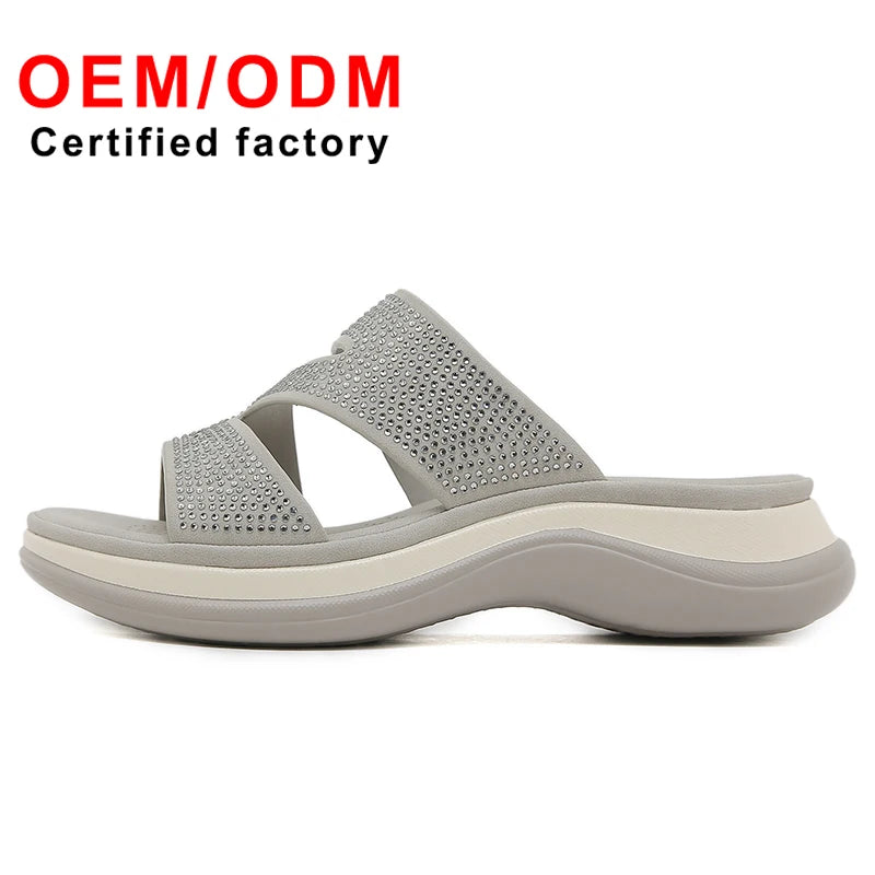 New Designer Women's Summer Height-Increasing Rhinestone Thick Bottom Large Size Lightweight Beach Slippers Fashion Shoes Women