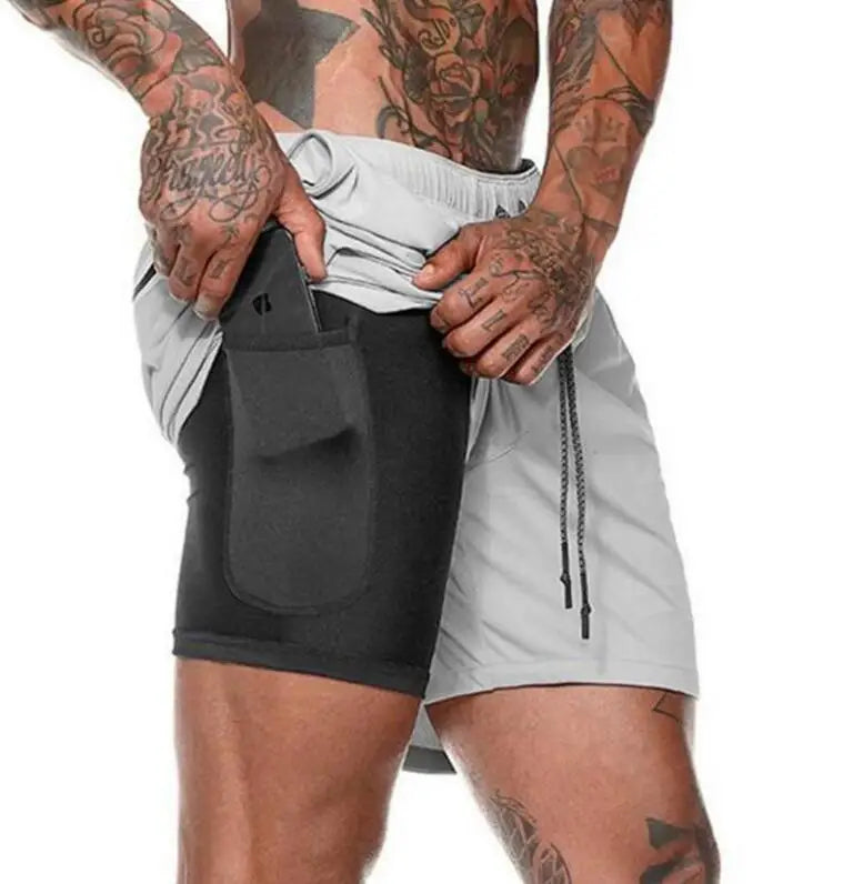 Men's Sports Shorts Workout Running 2 in 1 Double-Deck Yoga Training Gym Yoga Shorts With Pockets