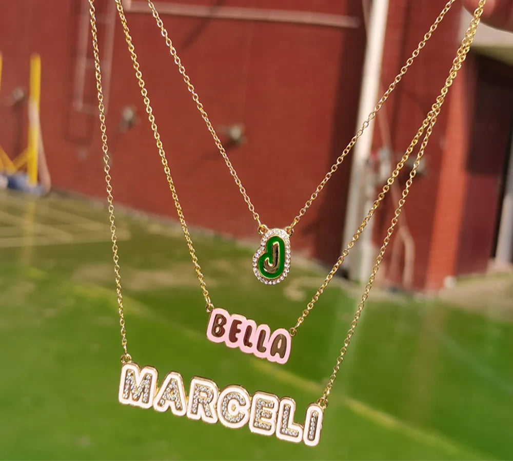 Custom Enamel Name Necklace Colorful Enamel Nameplate Rainbow Outline Enamel Necklace