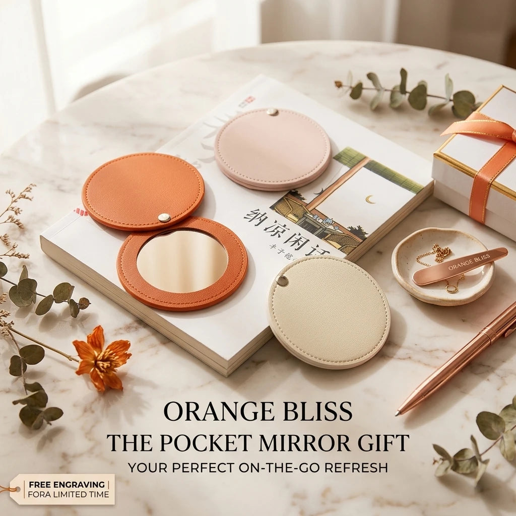 Low MOQ Custom Logo Black White Round Pu Pocket Mirror Portable Travel Rotatable Small Pu Leather Hand Mirror for Women