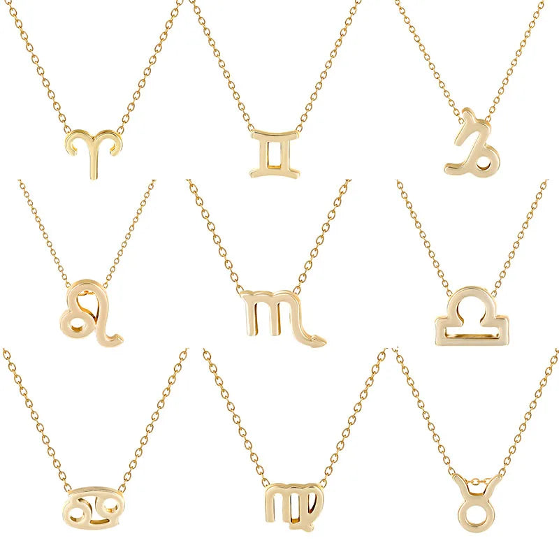 VKME Trending 12 Zodiac Sign Pendant Wish Card Charm Chain Choker Necklace Jewelry for Women Wholesale
