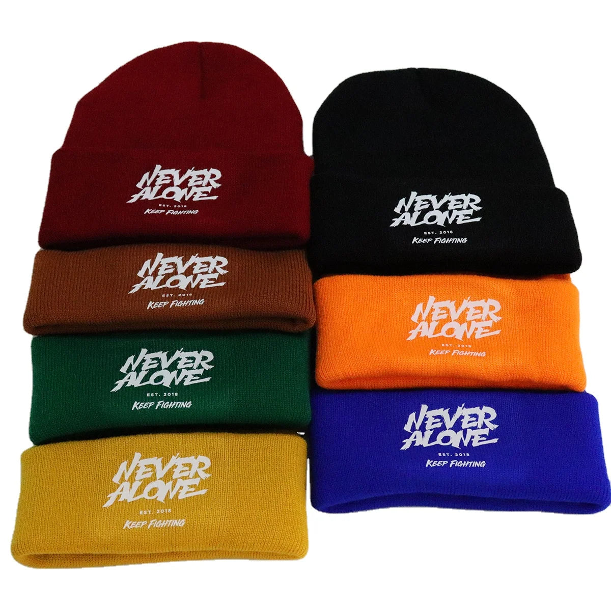 1pc NeverAlone Printing Hip-Pop Hats Personality Warm High Grade Cuffed Beanie for Teens Adults
