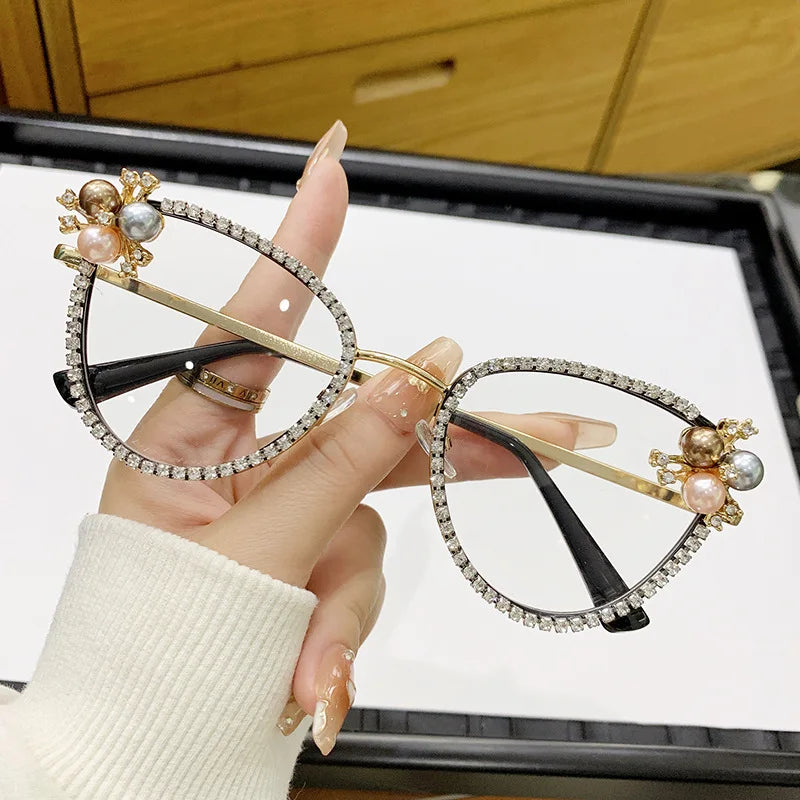2025 Newest Cat Eye Anti Blue Light Luxury Diamond Glasses Wholesale Manufactures Blue Light Glasses Lens