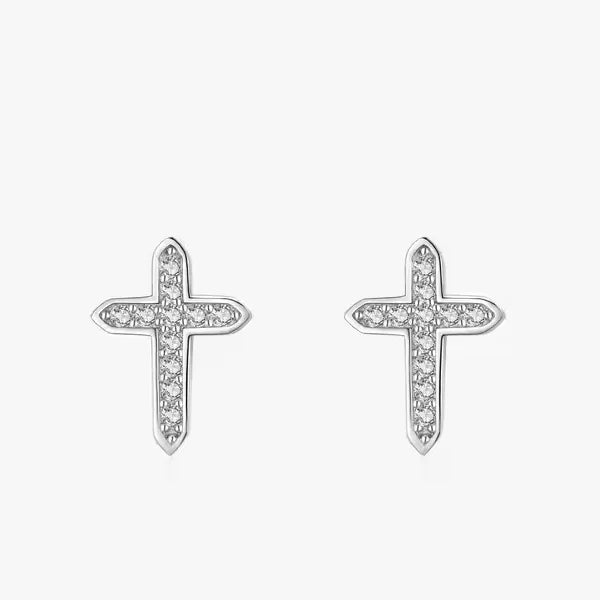 Ailmay Charm Cross Dazzling Clear Zircon Stud Earrings Solid 925 Sterling Silver Classic Earring for Fine Female Fashion Jewelry
