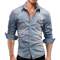 RNSHANGER New Men's Denim Shirt Fashion Long Sleeve Soft Solid Slim Cowboy Tops Men Trend Streetwear Vintage Casual Male Shirts