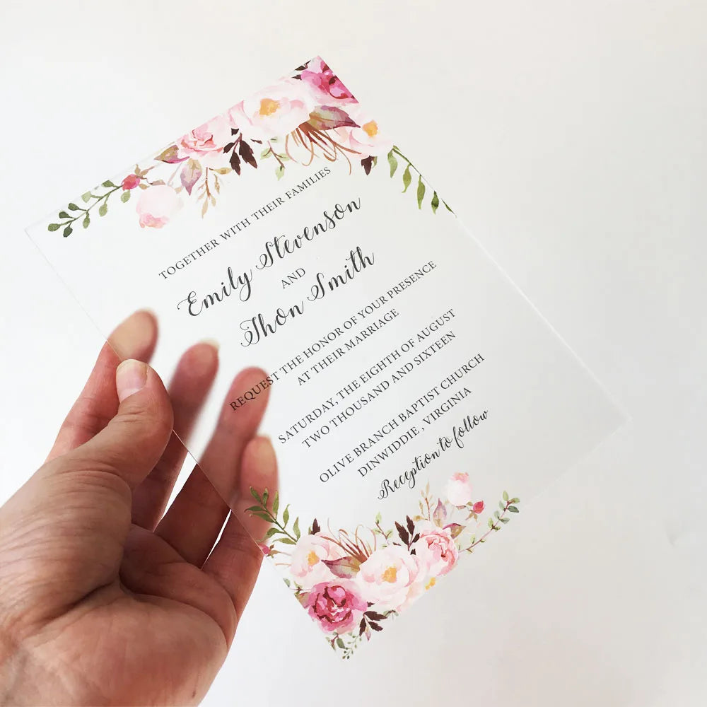 Hot Selling Novelty Acrylic Invitation Mariage Custom Printed Romantic Handmade Wedding Clear Acrylic Cards
