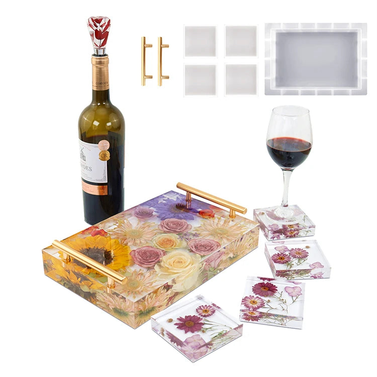 YS Large Candle Plaster Tray Mold With Agate Coaster Square Rectangle Silicone Mold Making Coaster Tray Cup Mats Home Decoration
