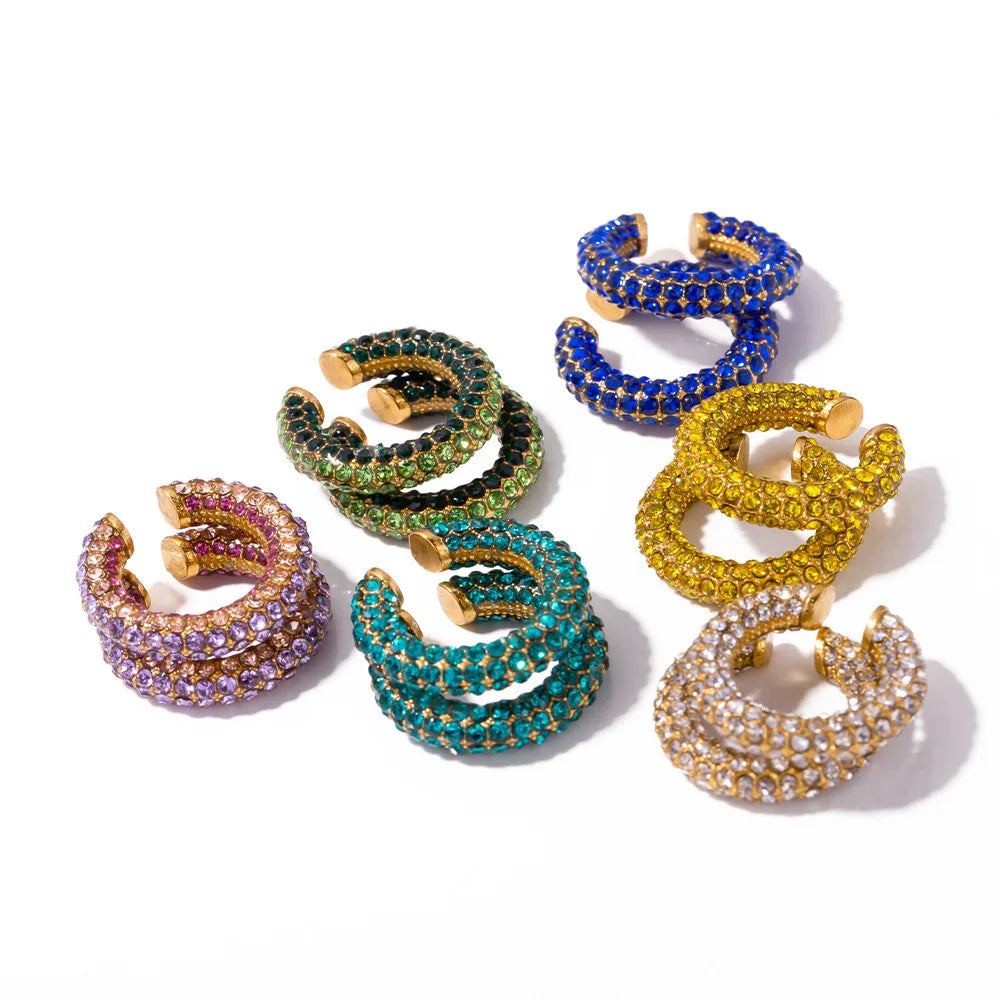 Hip Hop Stainless Steel Gold Plated Diamond Punk Ear Clip c Shape Hoop Bold Hoop Earrings