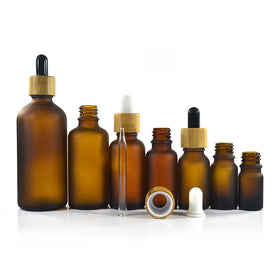 Free Samples Packaging Empty Frosted Amber Glass Bottles Round 5ml to 100ml Sizes with Bamboo Roll Cap for Cream