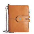 2025 High-quality Men's Short Leather Chain Wallets Double Zipper RFID Genuine Cowhide Card Wallets with Chains