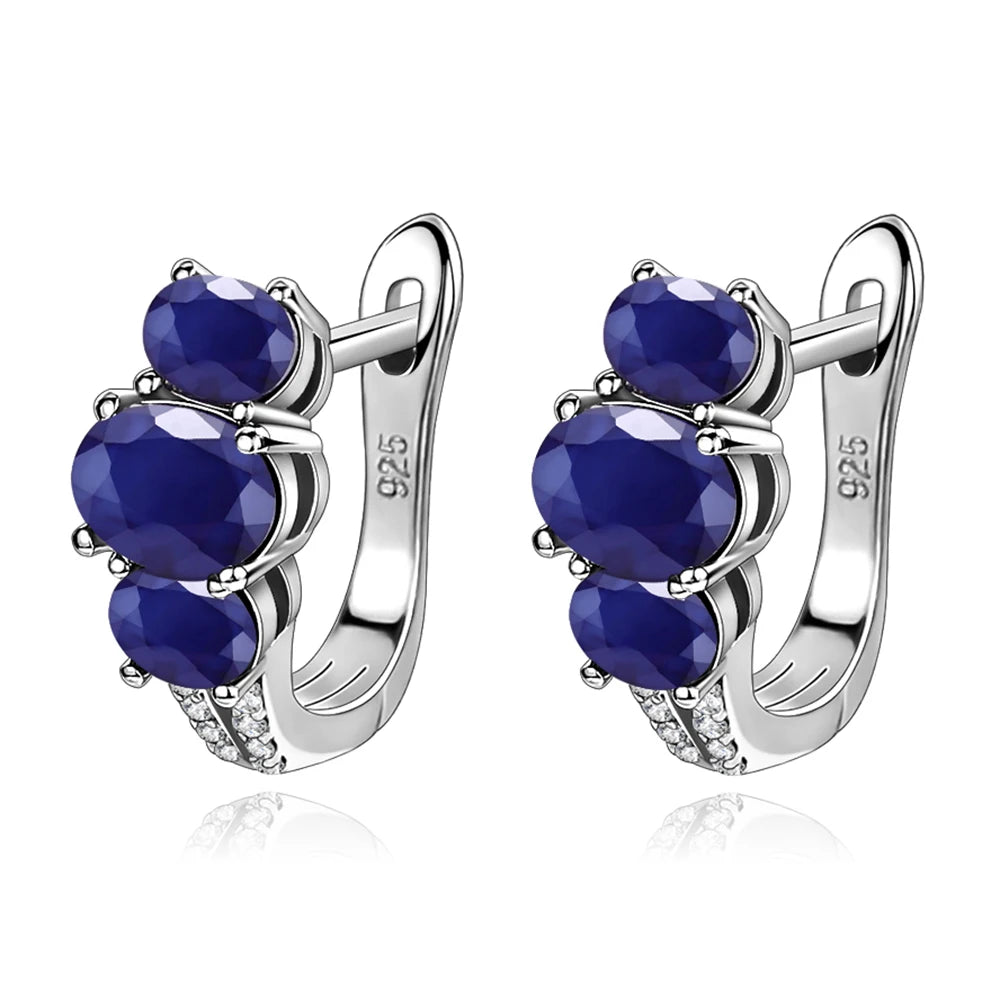 A3742 Exquisite Details Oval 5x7mm Diffusion Sapphire 925 Sterling Silver Dark Blue Natural Gemstone Chinese Jewelry Earrings