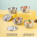 Home Cute Children 304 Stainless Steel Bowl with Lid Cartoon Anti Fall and Anti Scalding Baby Small Soup Bowl
