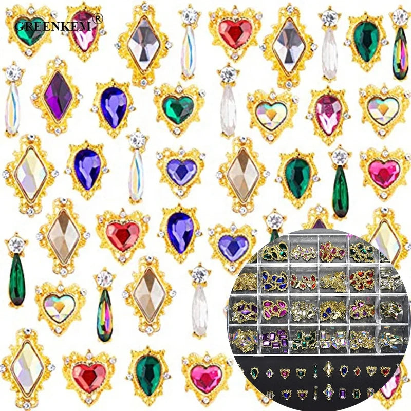 Luxury Brand Logo Alloy Nail Art With Rhinestone Charms 240pcs 3D Nail Art Stickers Decoration Jewelry Designer Nail Charms