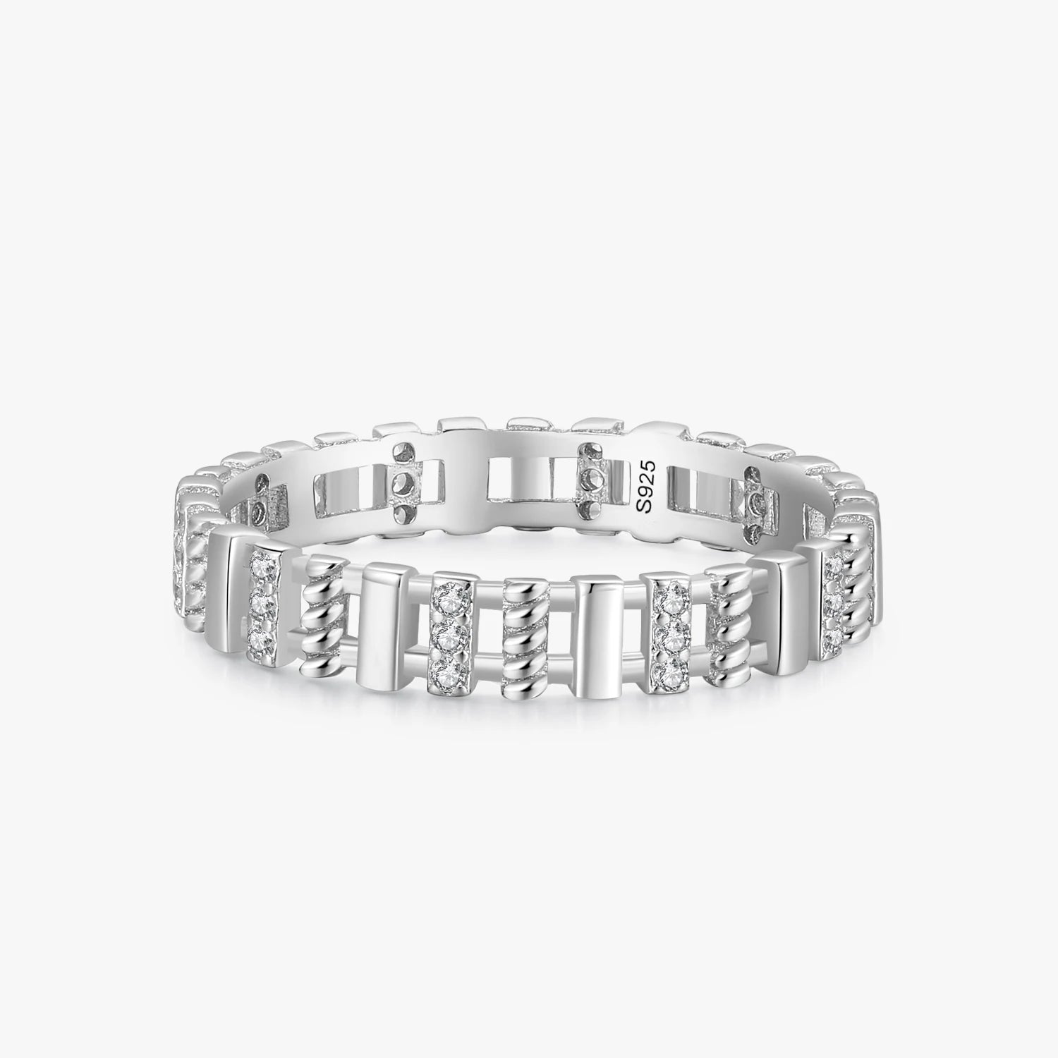 Ailmay Clear Zircon Braided Texture Rectangle Finger Ring for Women Authentic 925 Sterling Silver Simple Geometric Fine Jewelry